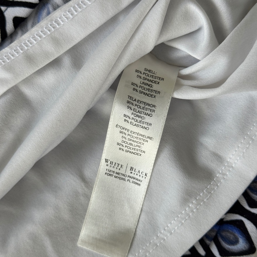 White House Black Market Blue Geometric Print Ruched V-Neck Blouse Large - Picture 6 of 6
